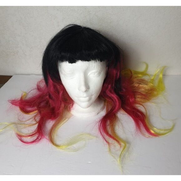 Long Black & Red Ombre Wig With Bangs Halloween Cosplay Women's Party Hair OS - Picture 2 of 5
